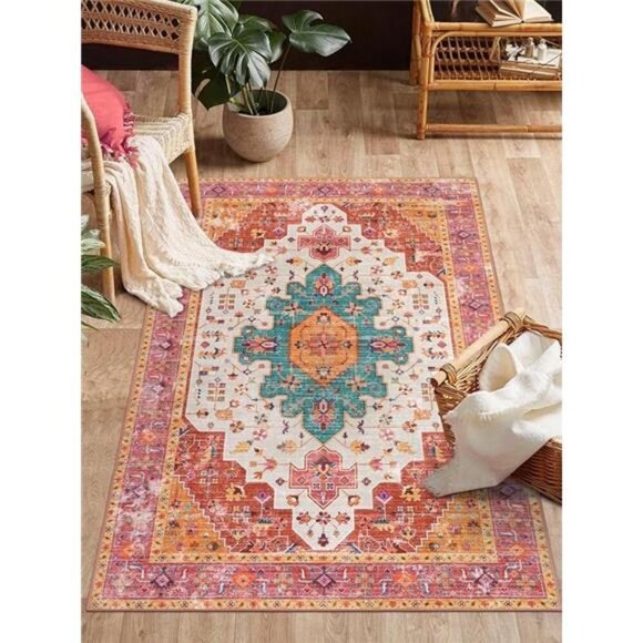 Ultra-Thin Washable Vintage Area Rug - 3x5 Boho Girls Bedroom Non-Slip - Picture 6 of 6
